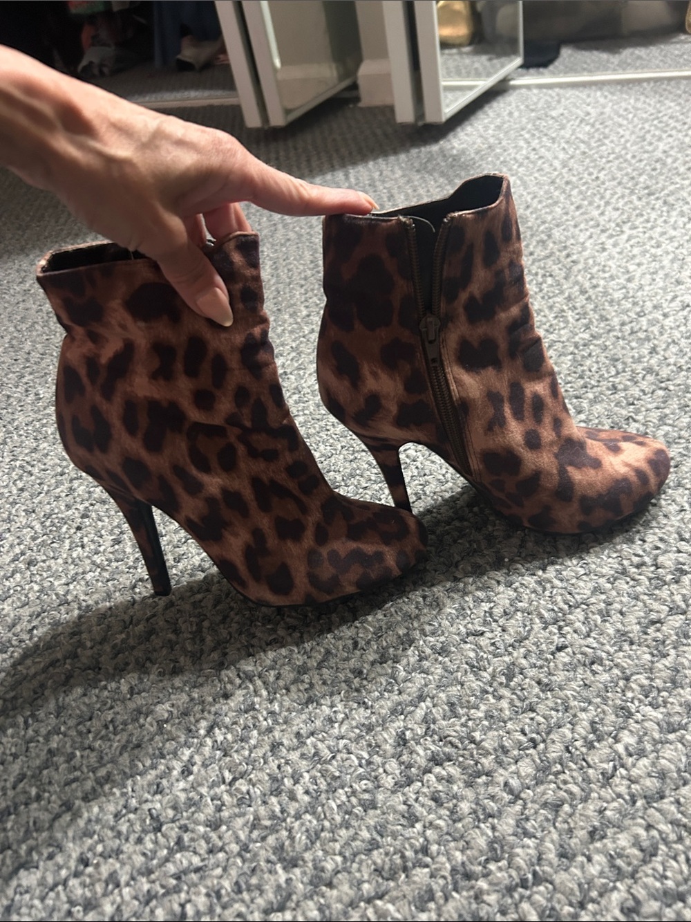 Leopard Print High Heel Ankle Boots - Brown
